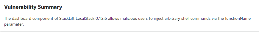 Vuln summary functionName RCE