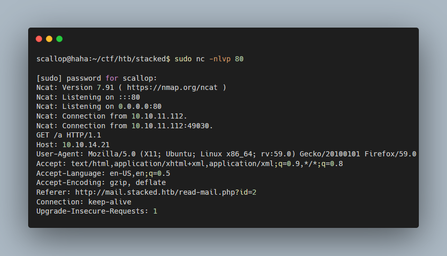 nc listener showing request headers