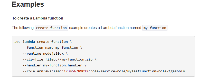 AWS create-function docs