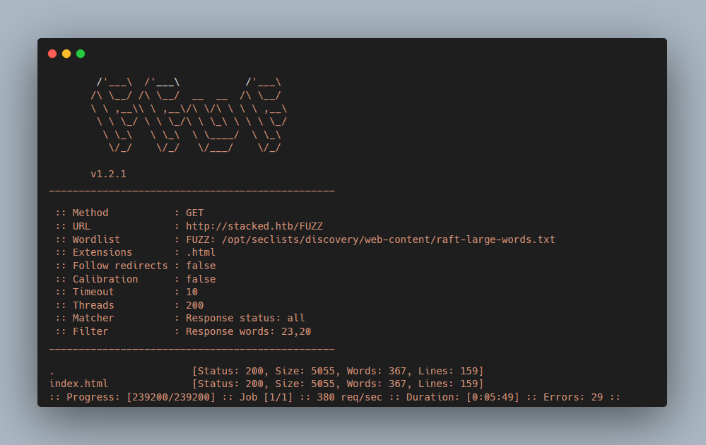 ffuf results html only