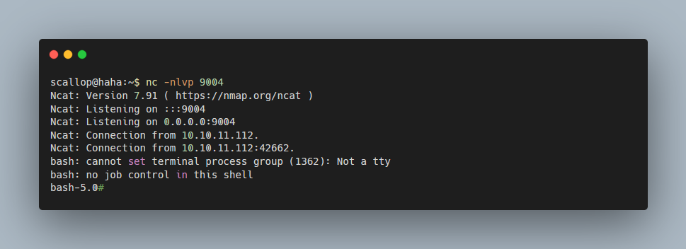 Second shell; docker exec